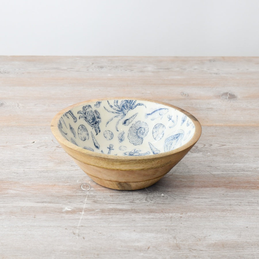 Coastal Enamel Wooden Bowl 17cm, Stylish Rustic Kitchen and Decor Accessory