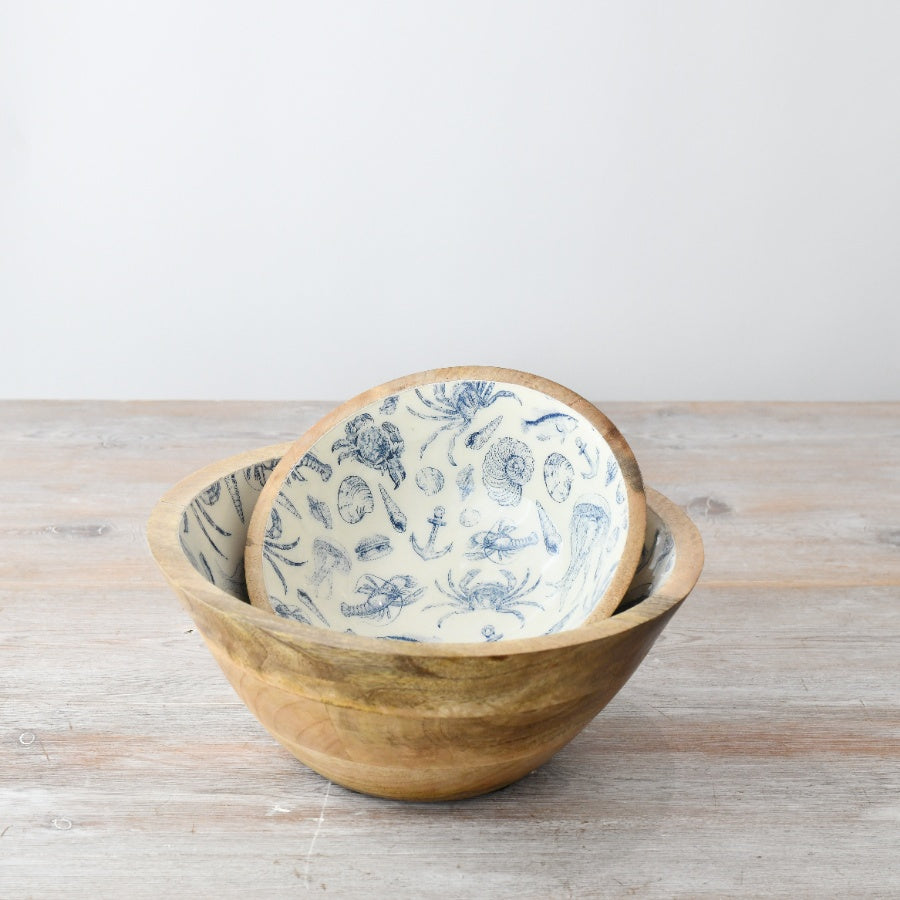 Coastal Enamel Wooden Bowl 17cm, Stylish Rustic Kitchen and Decor Accessory