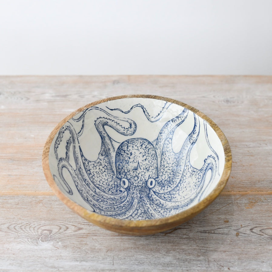 Coastal Enamel Octopus Bowl 23cm, Stylish Nautical Dining Accessory
