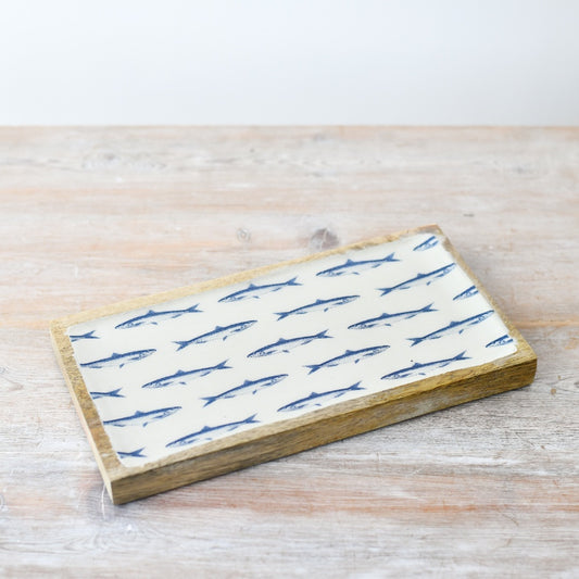 Rectangle Fish Tray 40cm – Wooden Enamel Coastal Serving Tray, Nautical Beach Decor for Kitchen & Table Styling