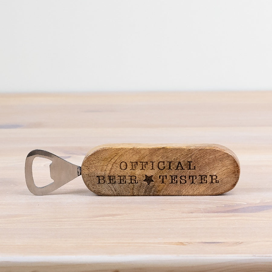 Official Beer Taster Bottle Opener 18cm – Funny Bar Tool Gift for Beer Lovers Metal and Wood Opener