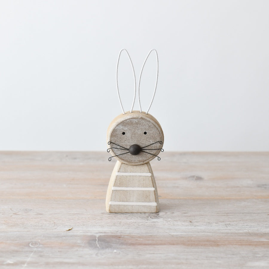 Small Wooden Rabbit Decoration 20cm – Striped Bunny Figurine Light Wood Easter Spring Home Decor