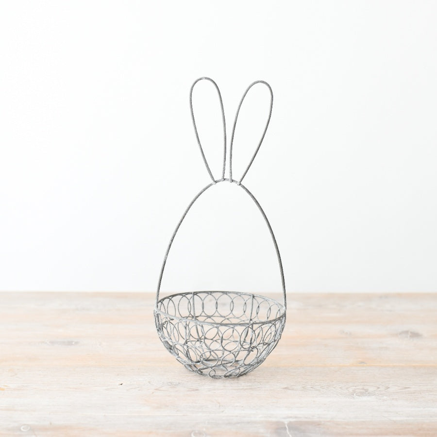 Grey Wire Bunny Basket 17cm – Decorative Easter Rabbit Storage Basket for Treats Gifts and Table Display