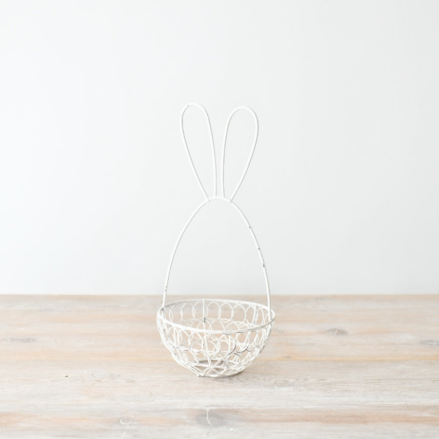 White Wire Bunny Basket 17cm – Decorative Rabbit Shaped Easter Storage for Treats Gifts and Table Display