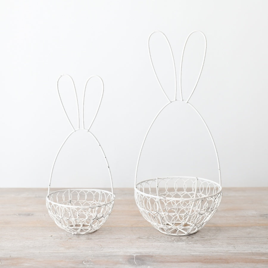 White Wire Bunny Basket 17cm – Decorative Rabbit Shaped Easter Storage for Treats Gifts and Table Display
