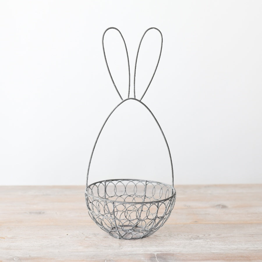 Grey Wire Bunny Basket 32.5cm – Easter Treat Holder Metal Rabbit Basket for Eggs Gifts and Spring Decor