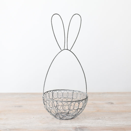 Grey Wire Bunny Basket 32.5cm – Easter Treat Holder Metal Rabbit Basket for Eggs Gifts and Spring Decor