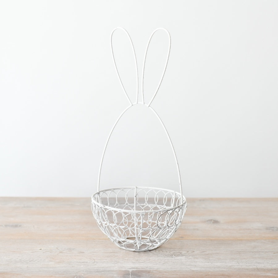 White Wire Bunny Basket 32.5cm Easter Table Decor, Wire Treat Holder, Festive Candy Display