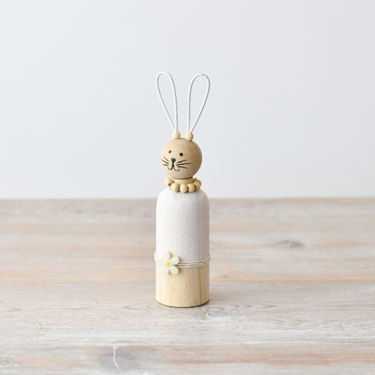 Small Wooden Rabbit Decoration 16.5cm – Rustic Easter Bunny Ornament Spring Home Decor Shelf Accent