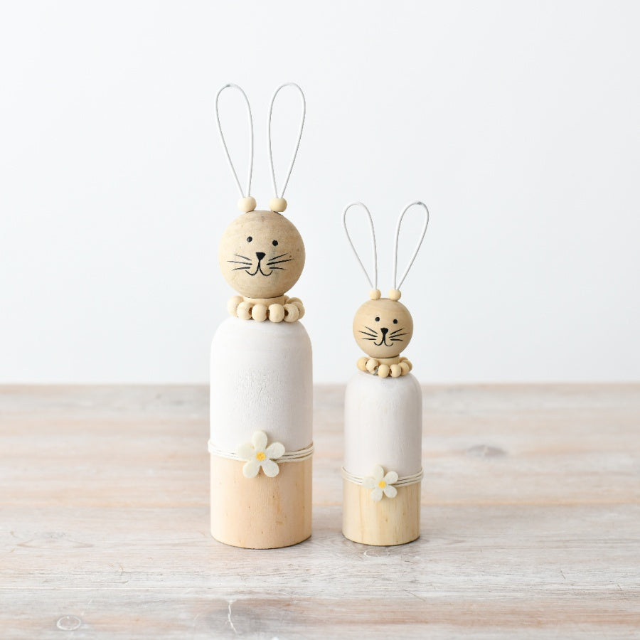 Small Wooden Rabbit Decoration 16.5cm – Rustic Easter Bunny Ornament Spring Home Decor Shelf Accent