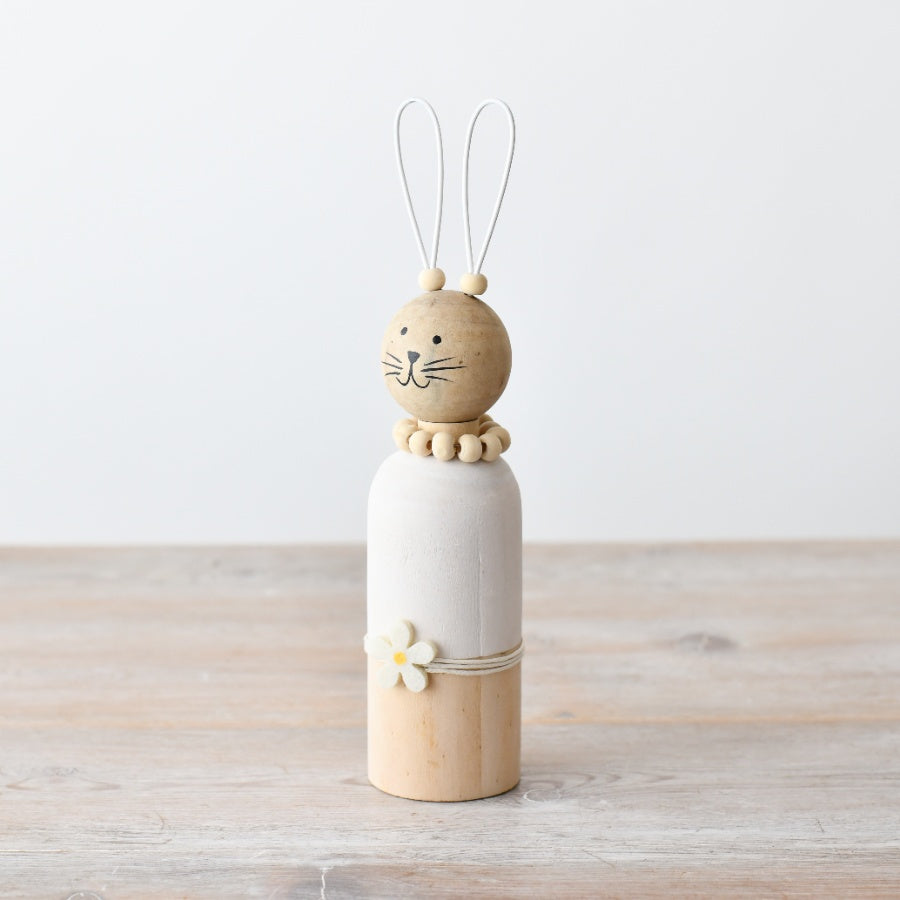 Tall Wooden Rabbit Decoration 22.5cm – Rustic Easter Bunny Ornament Farmhouse Spring Home Decor Accent
