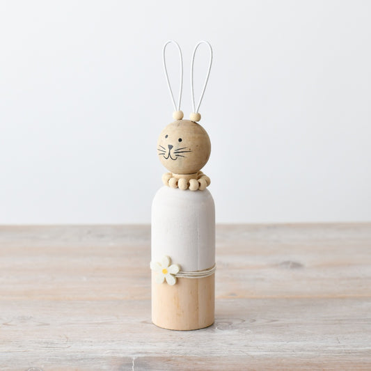 Tall Wooden Rabbit Decoration 22.5cm – Rustic Easter Bunny Ornament Farmhouse Spring Home Decor Accent
