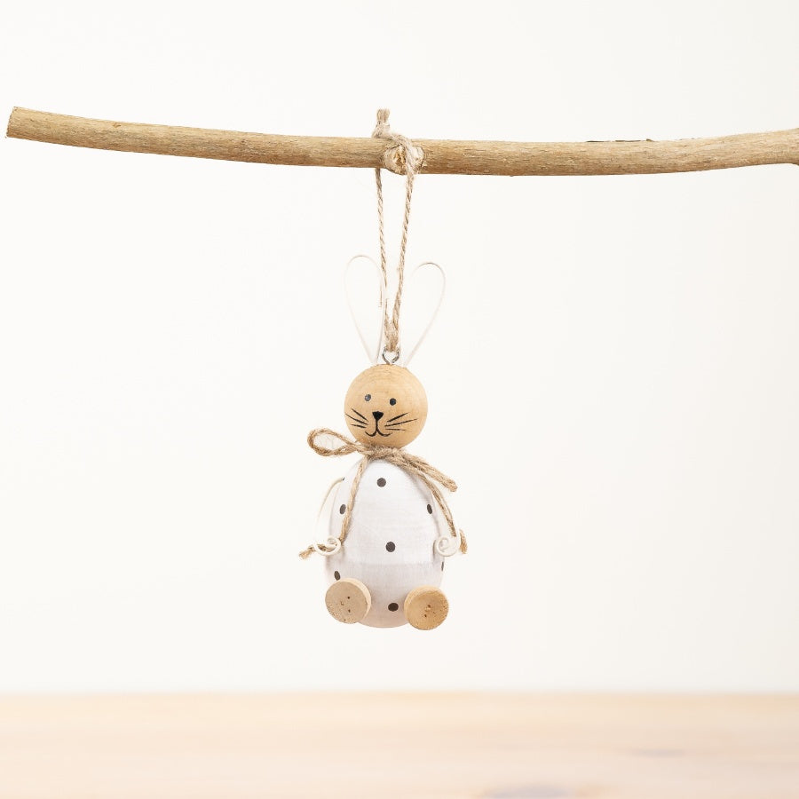 Wooden Hanging Rabbit Decoration, 13cm Easter Bunny Ornament
