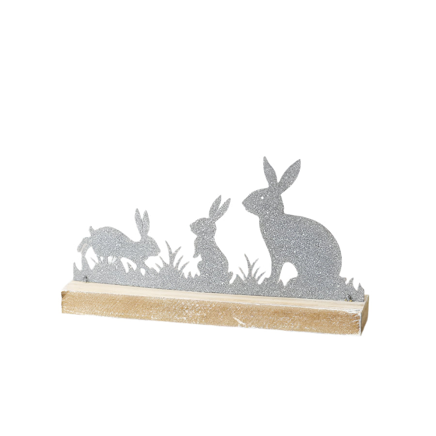 Metal Rabbits on Base Ornament, 18cm Rustic Spring Bunny Decor