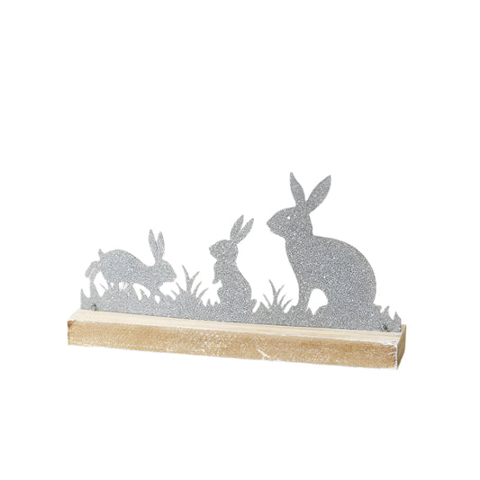 Metal Rabbits on Base Ornament, 18cm Rustic Spring Bunny Decor
