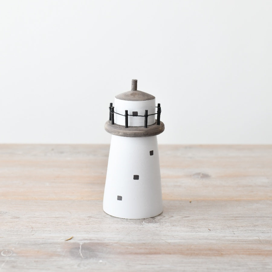 White Lighthouse Decoration 14cm, Rustic Coastal Home Accent Home Decor