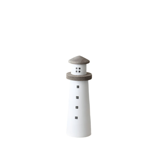 Wooden White Lighthouse Decoration 15cm, Handcrafted Coastal Ornament