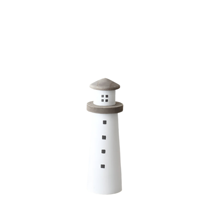 Tall White Wooden Lighthouse Decoration 20cm, Hand-Finished Coastal Ornament