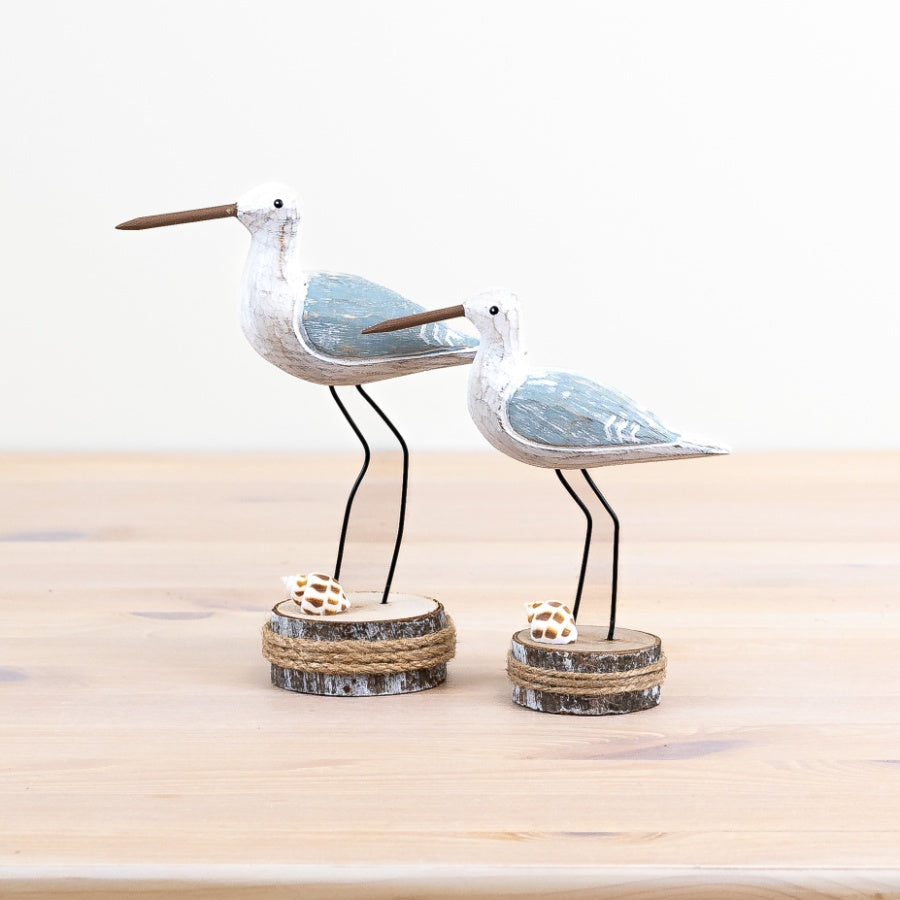 Grey Wooden Seabird on Base 13cm, Freestanding Nautical Ornament with Distressed Finish