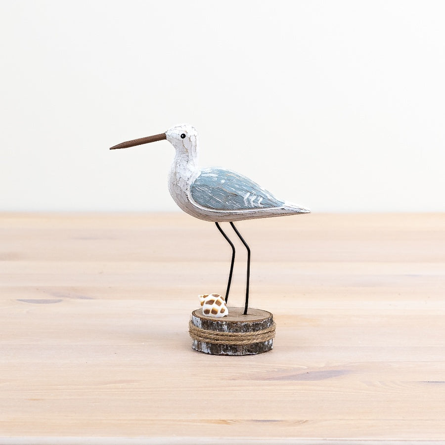 Grey Wooden Seabird on Base 13cm, Freestanding Nautical Ornament with Distressed Finish