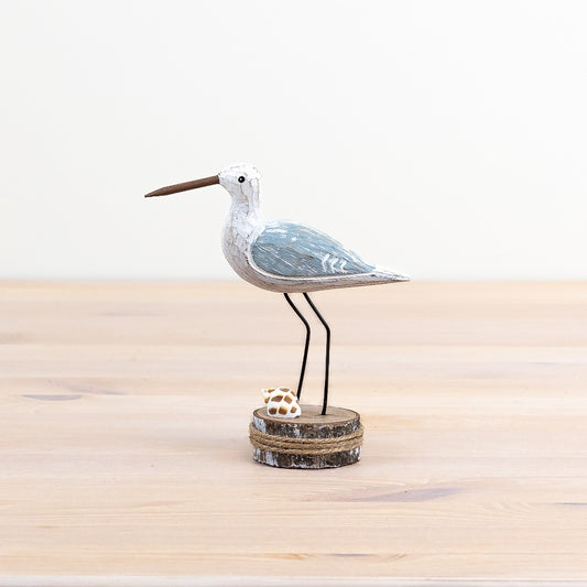 Grey Wooden Seabird on Base 13cm, Freestanding Nautical Ornament with Distressed Finish