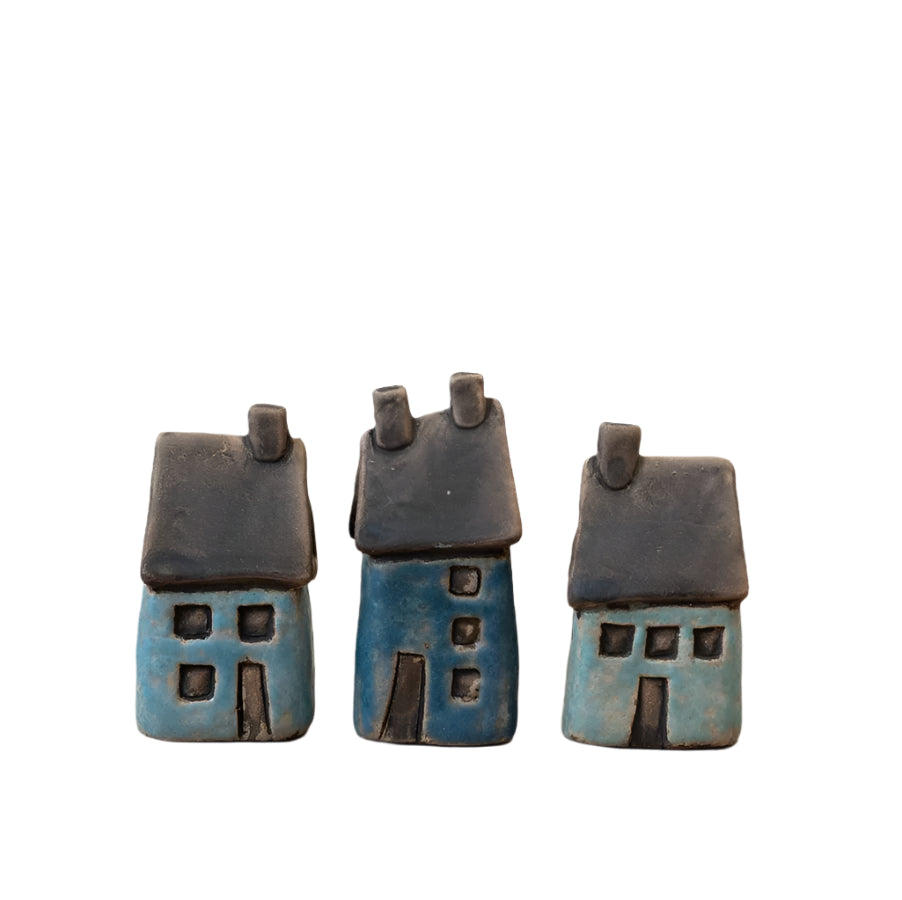 Small Speckled Blue House Decoration 7.6cm, Hand-Finished Rustic Coastal Ornament for Home Decor