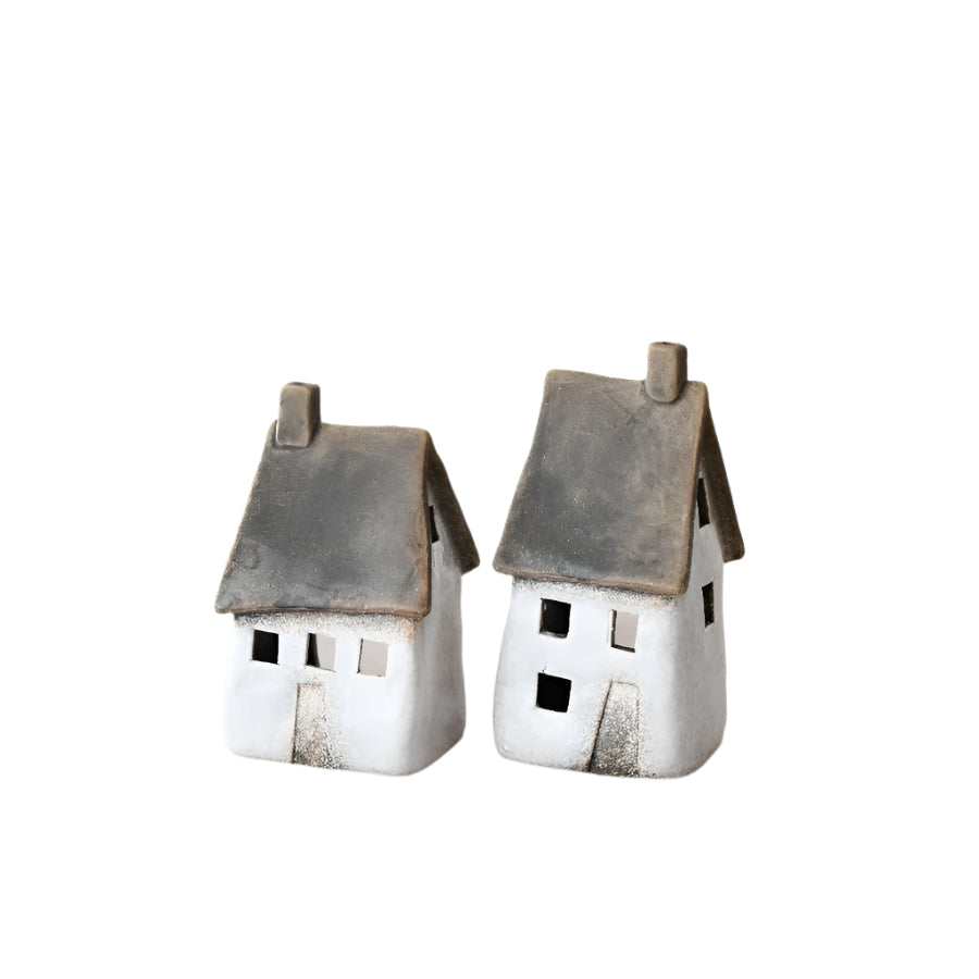Speckled White Windlight House Decoration 17.3cm, Hand-Finished Rustic Lantern Ornament for Home Decor