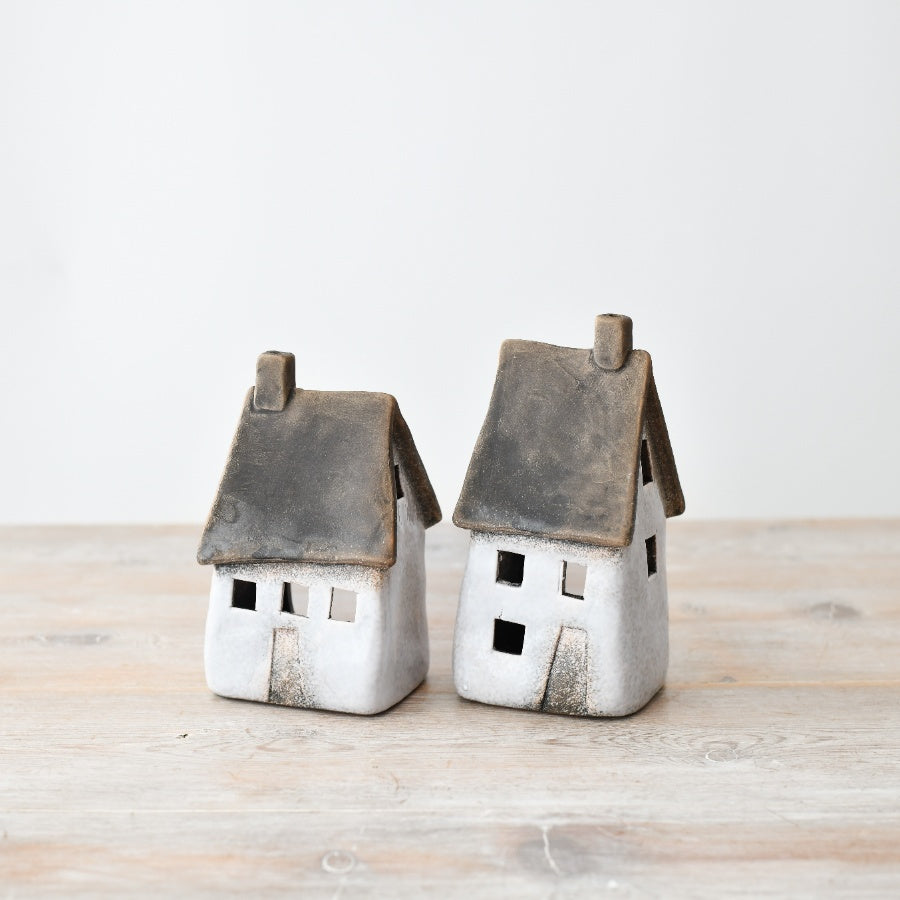 Speckled White Windlight House Decoration 17.3cm, Hand-Finished Rustic Lantern Ornament for Home Decor