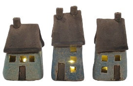 Small LED Speckled House Decoration 11.2cm, Hand-Finished Light-Up Ceramic Ornament with Rustic Coastal Charm