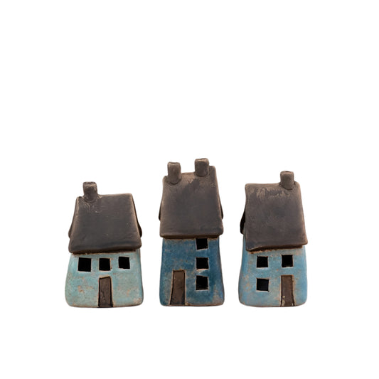 Small LED Speckled House Decoration 11.2cm, Hand-Finished Light-Up Ceramic Ornament with Rustic Coastal Charm