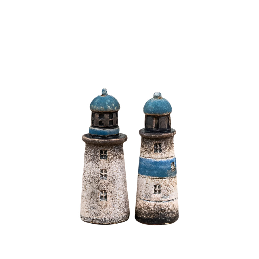 Speckled Blue Lighthouse Ornament 10.2cm, Hand-Finished Nautical Decor with Rustic Charm, Coastal Shelf, Table & Windowsill Accent