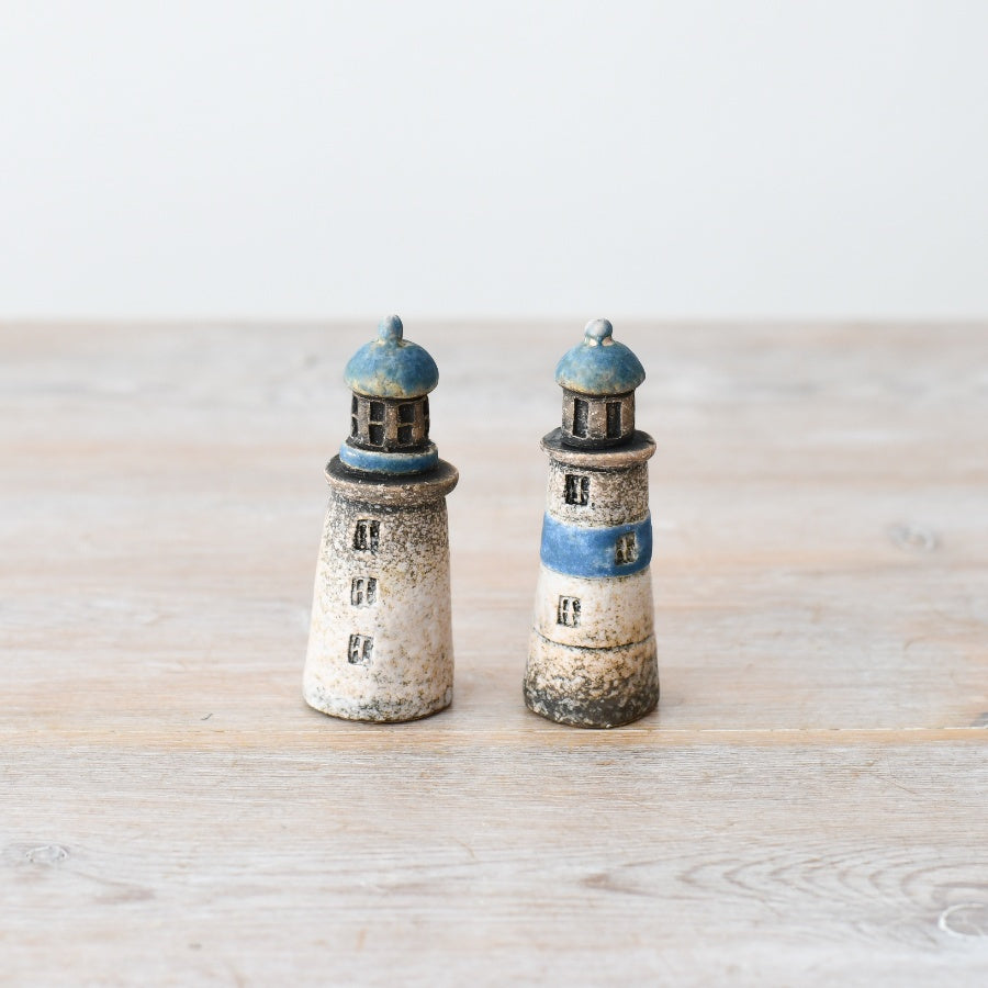 2A Speckled Blue Light House Deco, 7.4cm