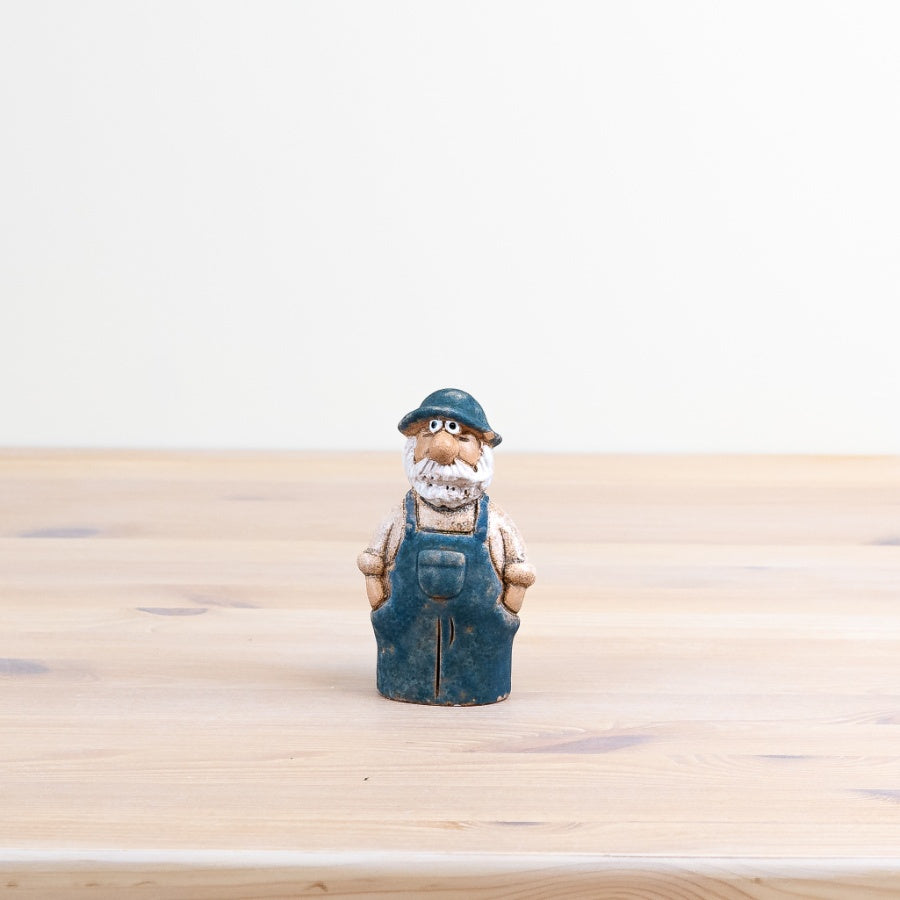 Speckled Blue Farmer Ornament 12.4cm – Hand-Finished Ceramic Figurine, Rustic Countryside Home or Garden Decor