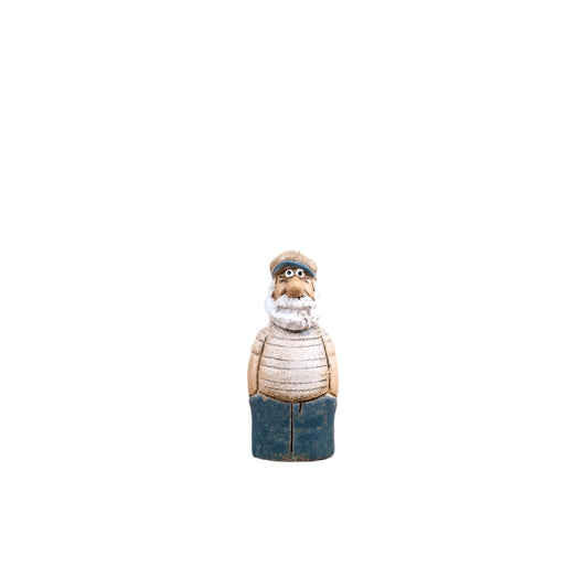 Speckled Boat Man Ornament 12.8cm, Hand-Finished Nautical Figurine with Rustic Charm, Coastal Decor for Home or Garden