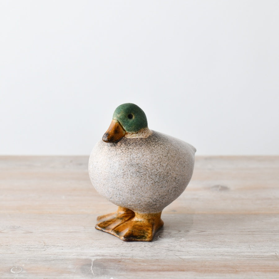 Fat Duck Figurine, Speckled White with Green Head, 14.8cm