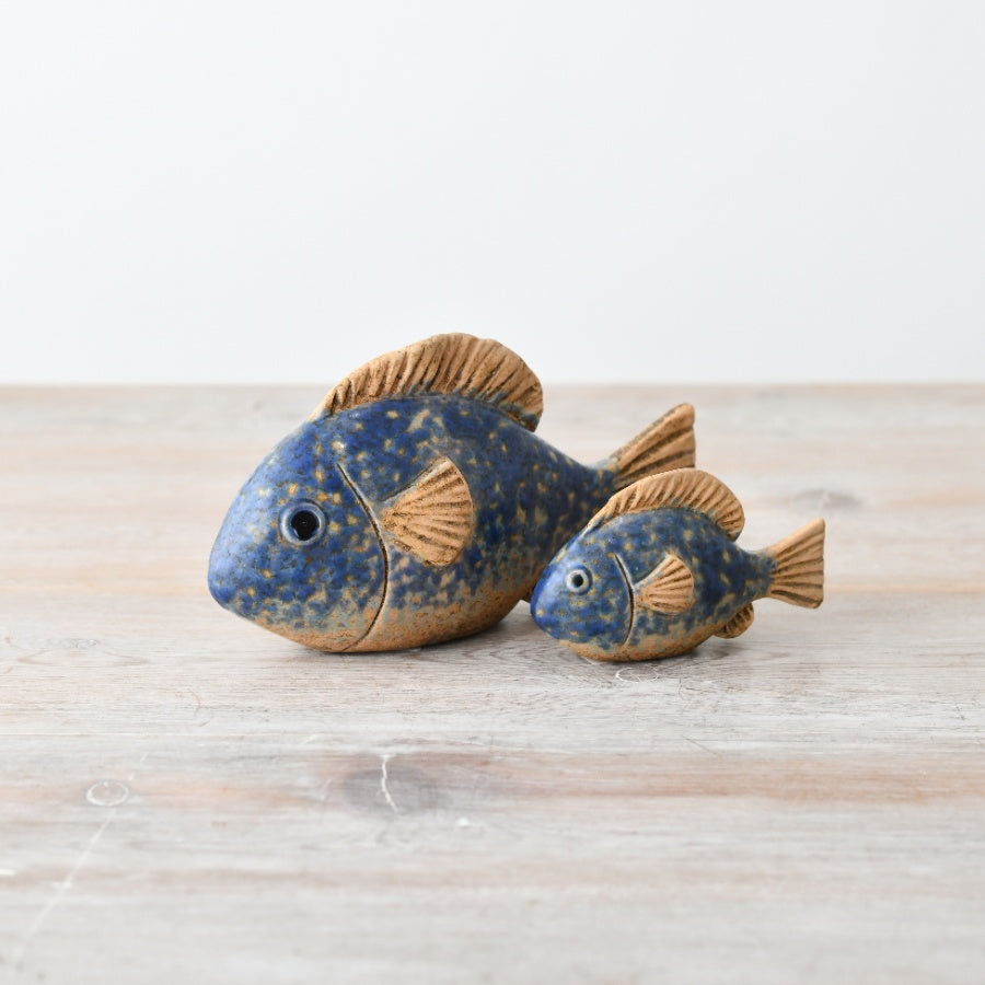 Speckled Blue Fish Ornament 9.2cm – Ceramic Coastal Fish Decor, Nautical Home Accent for Bathroom or Shelf Styling