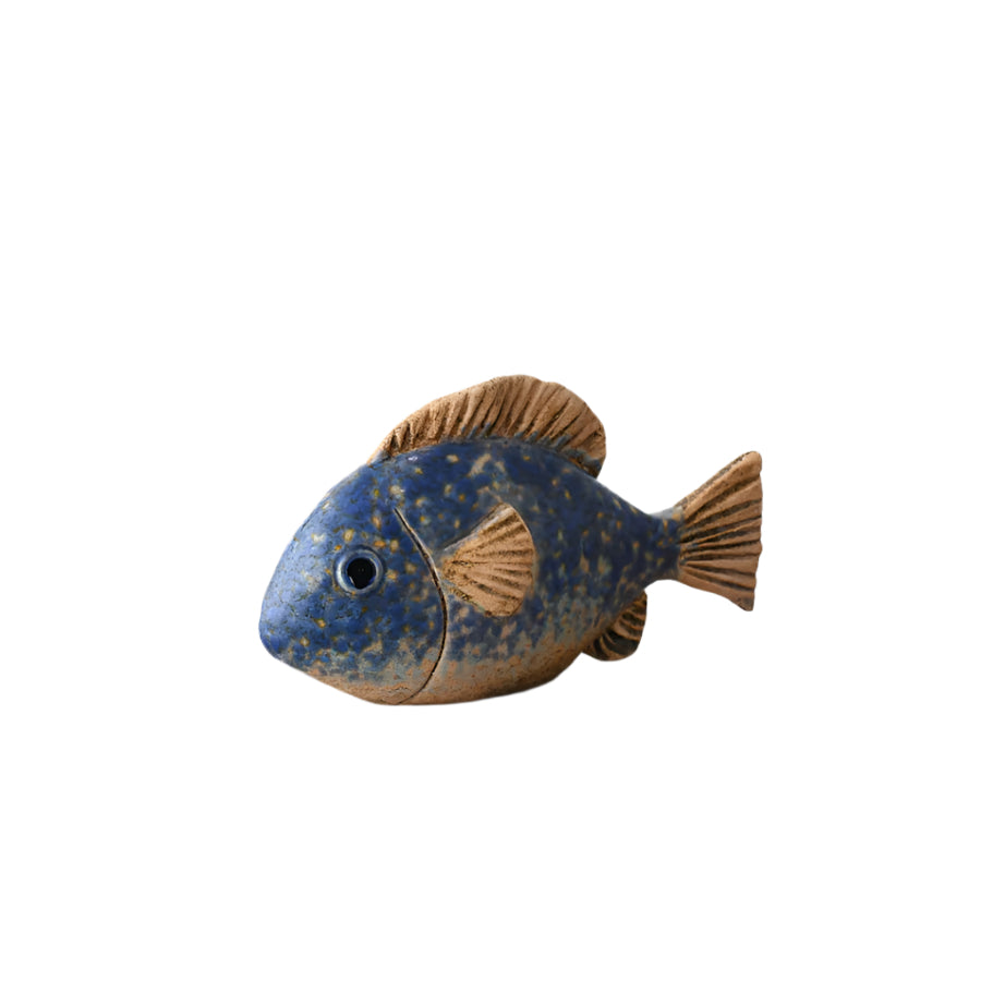 Large Speckled Fish Deco, 16cm Coastal Ornament, Blue Nautical Accent