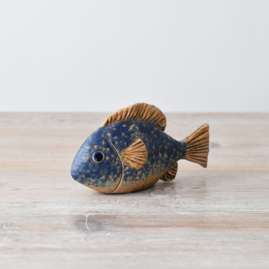 Large Speckled Fish Deco, 16cm Coastal Ornament, Blue Nautical Accent