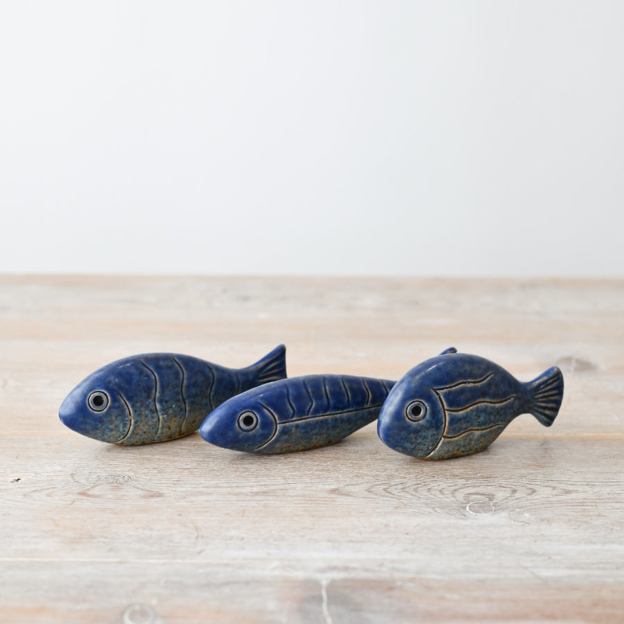 Blue Speckle Fish Figurine 9.4cm Ceramic Coastal Table Shelf Decor Accent