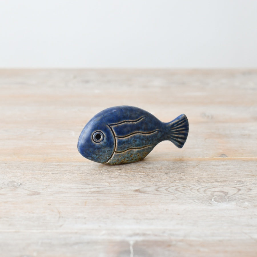 Blue Speckle Fish Figurine 9.4cm Ceramic Coastal Table Shelf Decor Accent