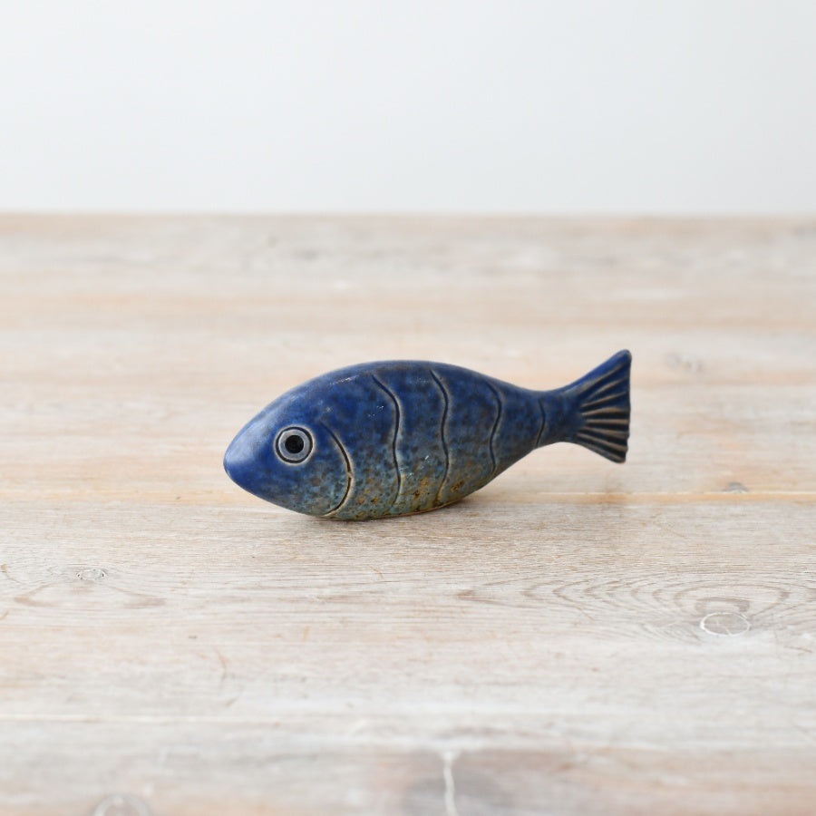 Blue Speckle Fish Figurine 9.4cm Ceramic Coastal Table Shelf Decor Accent