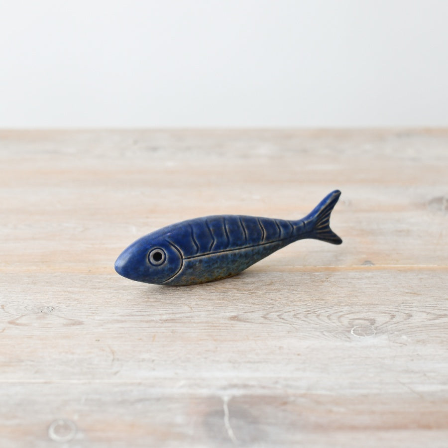Blue Speckle Fish Figurine 9.4cm Ceramic Coastal Table Shelf Decor Accent