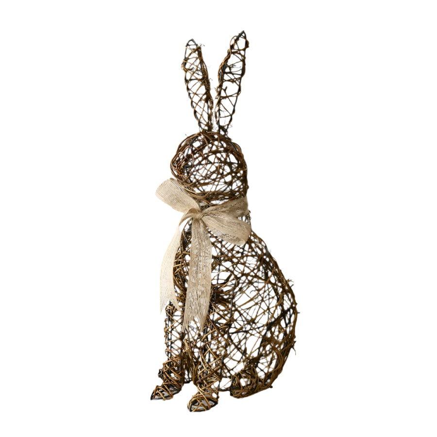 Standing Rattan Bunny Decor, 40cm Rustic Rabbit Ornament, Handmade Natural Easter Decoration