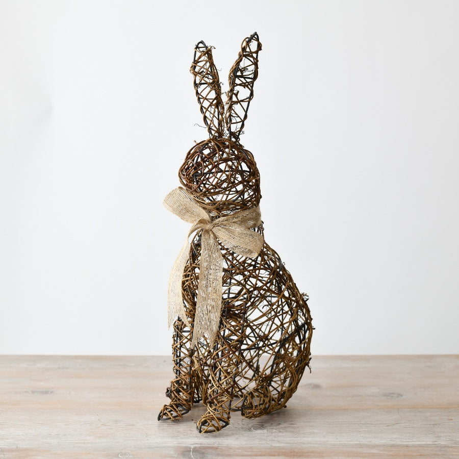 Standing Rattan Bunny Decor, 40cm Rustic Rabbit Ornament, Handmade Natural Easter Decoration