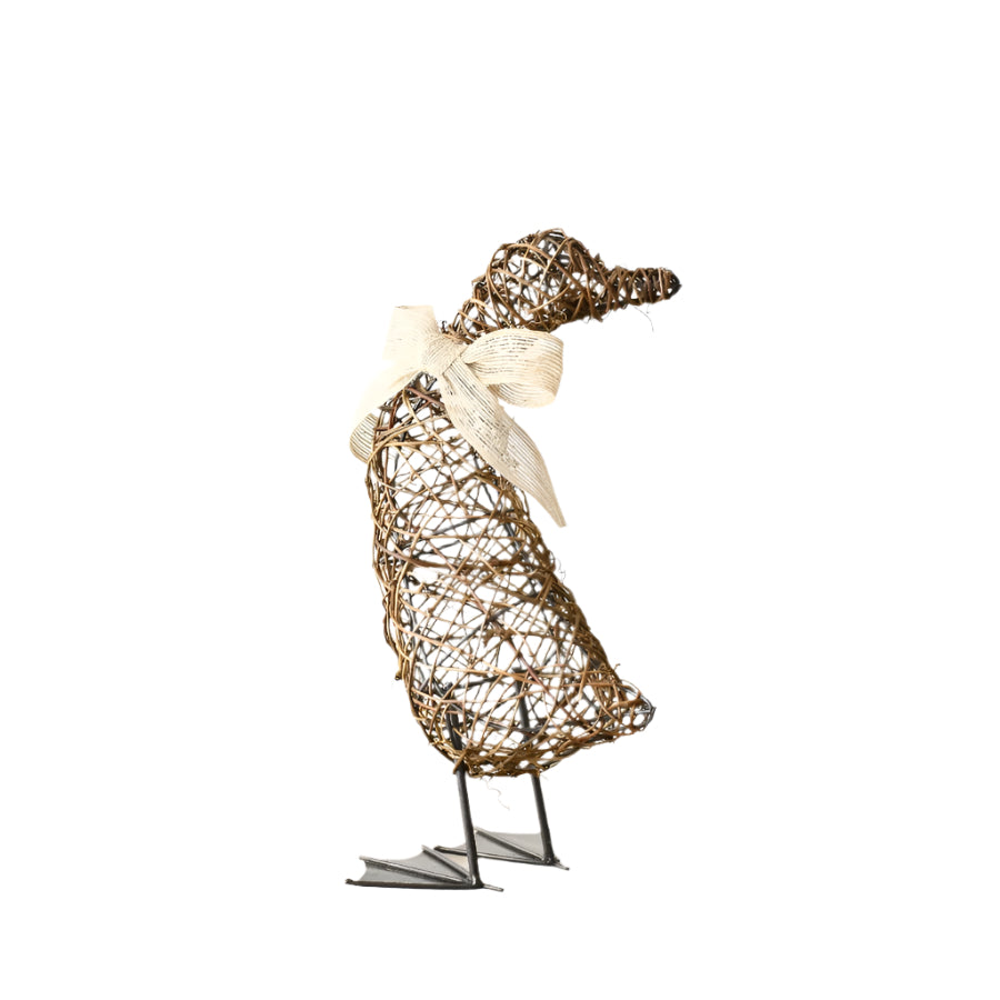 Rattan Standing Duck Decor, 30cm Rustic Easter Duck Ornament, Whimsical Spring Home Decoration