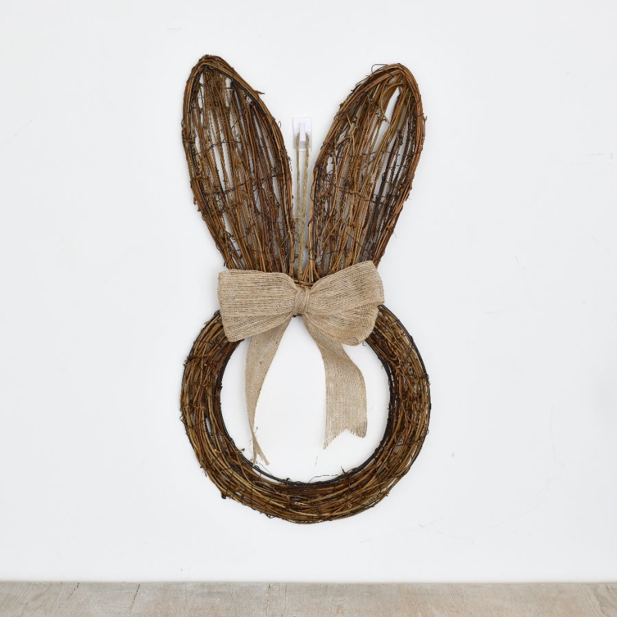 Rattan Hanging Rabbit Decor, 17.5cm Easter Bunny Wall Decoration, Natural Spring Home Accent
