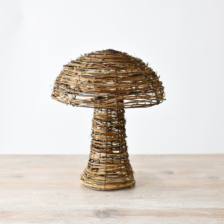 Rattan Mushroom Decor, 11.5cm Natural Woodland Accent, Handmade Rustic Home Decoration