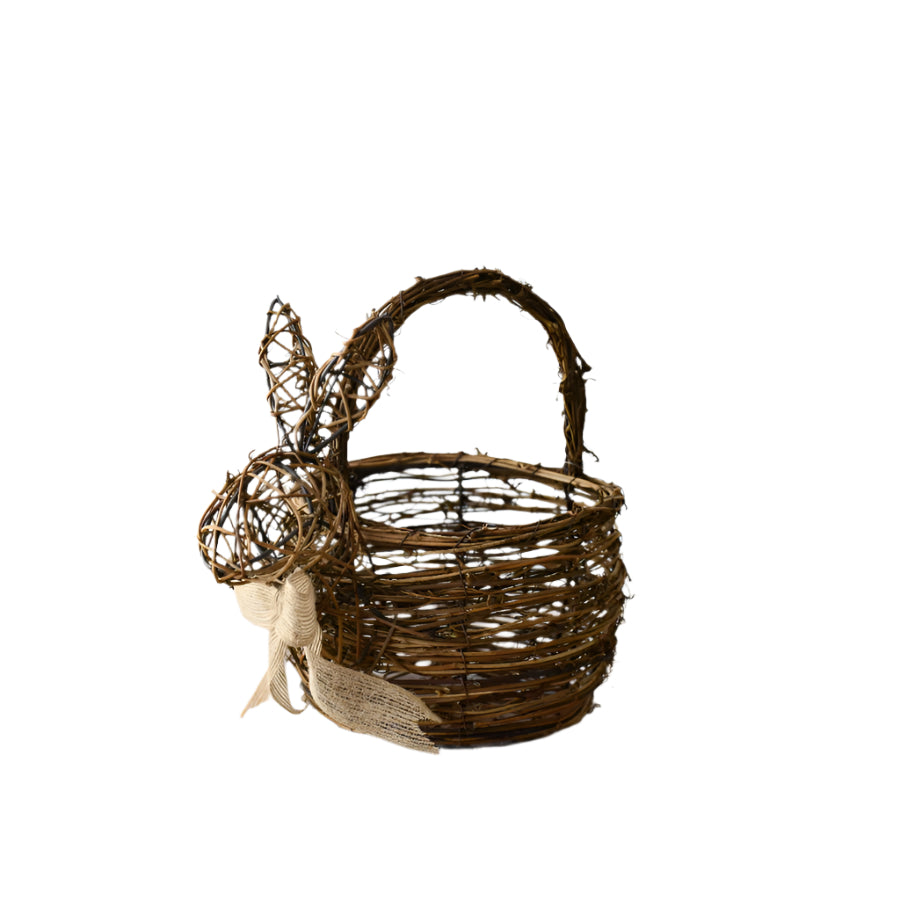 Rattan Bunny Storage Basket, 10cm Easter with Bow, Cute Kids' for Easter Egg Hunts & Nursery Decor