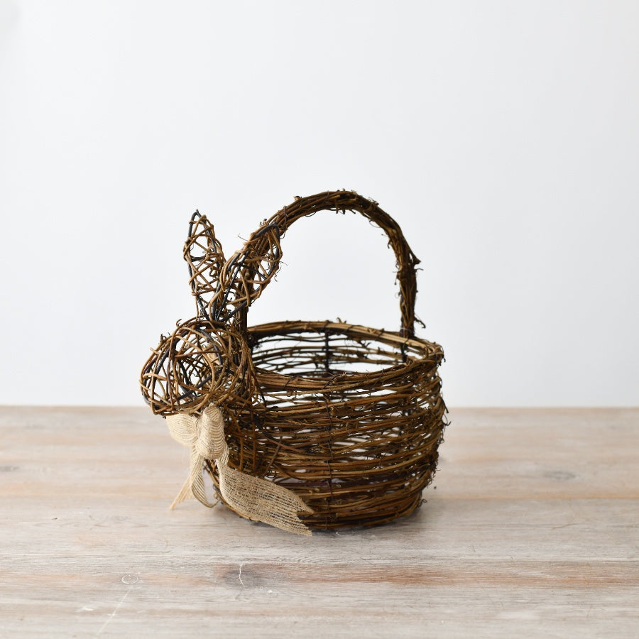 Rattan Bunny Storage Basket, 10cm Easter with Bow, Cute Kids' for Easter Egg Hunts & Nursery Decor