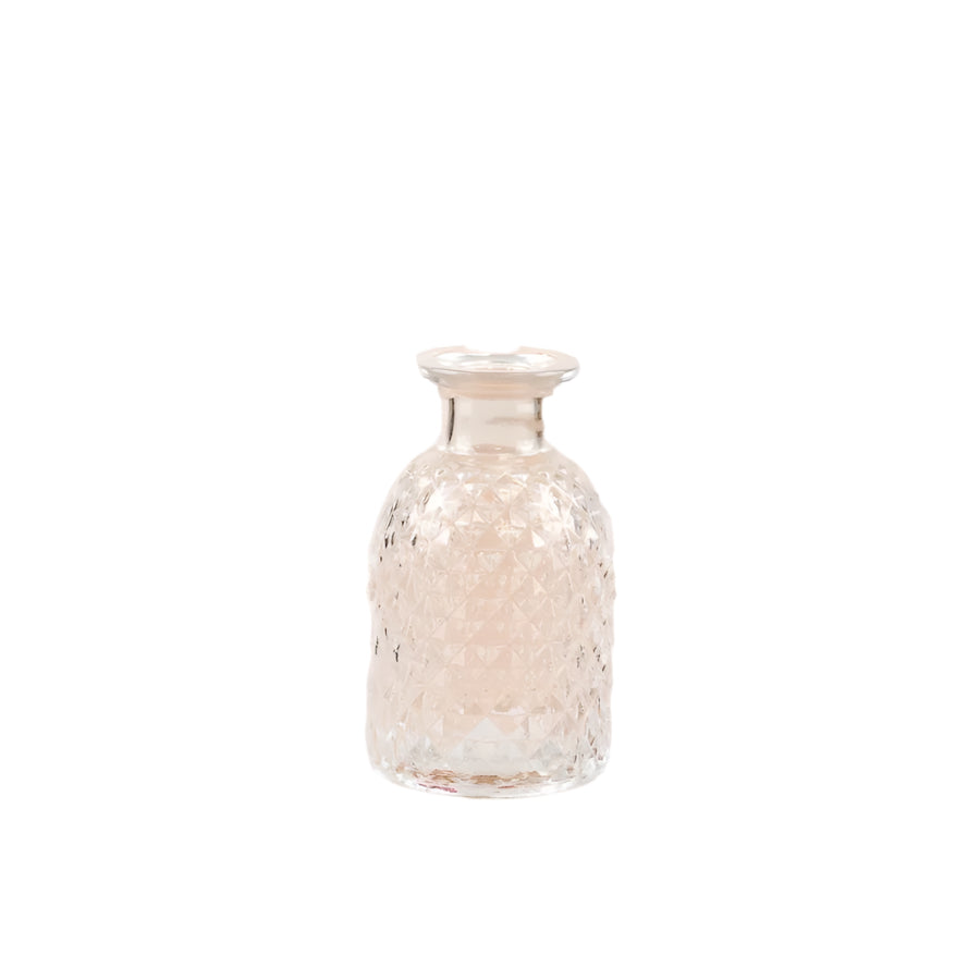Patterned Clear Glass Flower Vase 9.2cm, Small Decorative for Home Decor, Elegant Textured Glass Bud Vase